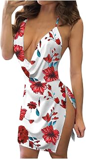 Mini Dress Women's Sexy Bodycon Side Slit Party Dress Deep V-Neck Strap Dress Fashion Floral Print Slim Fit Short Summer Dress Wrap Dress Swing Dresses Ball Dresses Tunic Dress