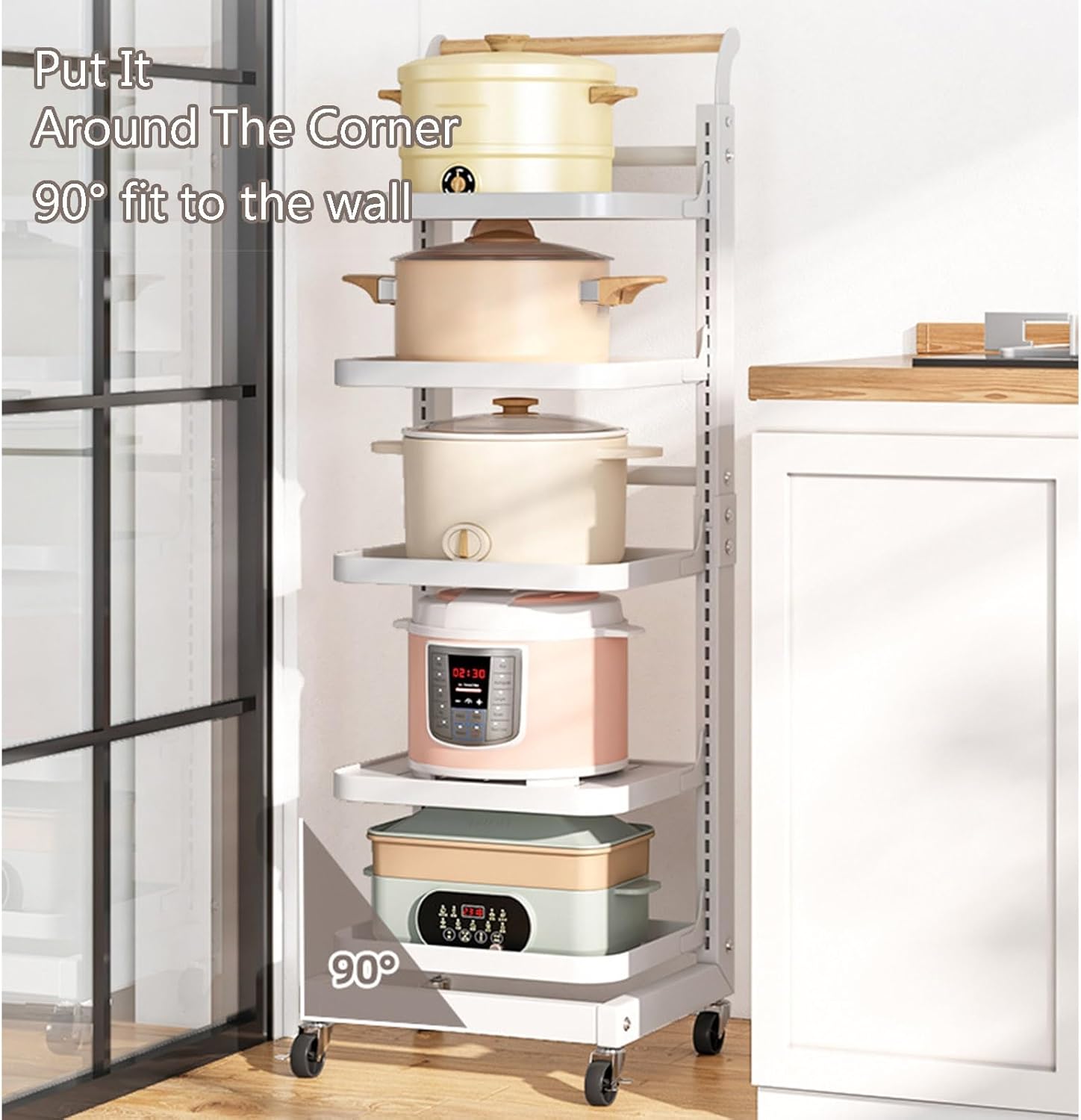 TemkIN 5-Tier Multifunctional Floor Standing Pot Rack for Cabinet, Adjustable Cookware Stand for Kitchen, Heavy Duty Snap-on Pot Lid Organizer