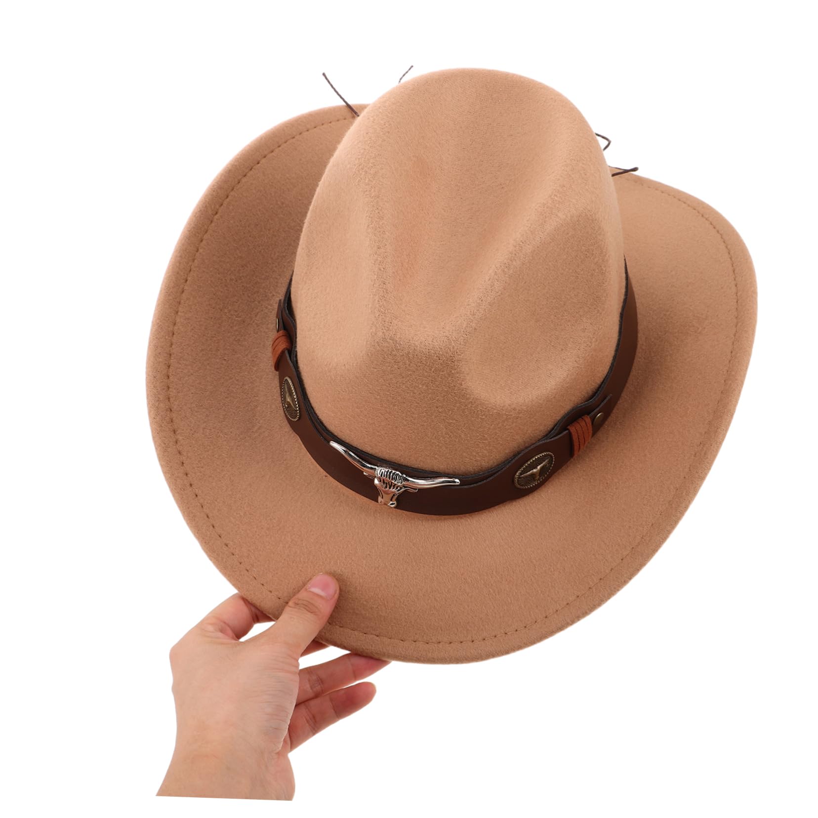 BESPORTBLE 4pezzi Cappello Western Uomo Donna in Morbido Panno di Fibbia Regolabile con Ampia Falda per Protezione Solare e Accessori Country per Feste e Eventi all Aperto