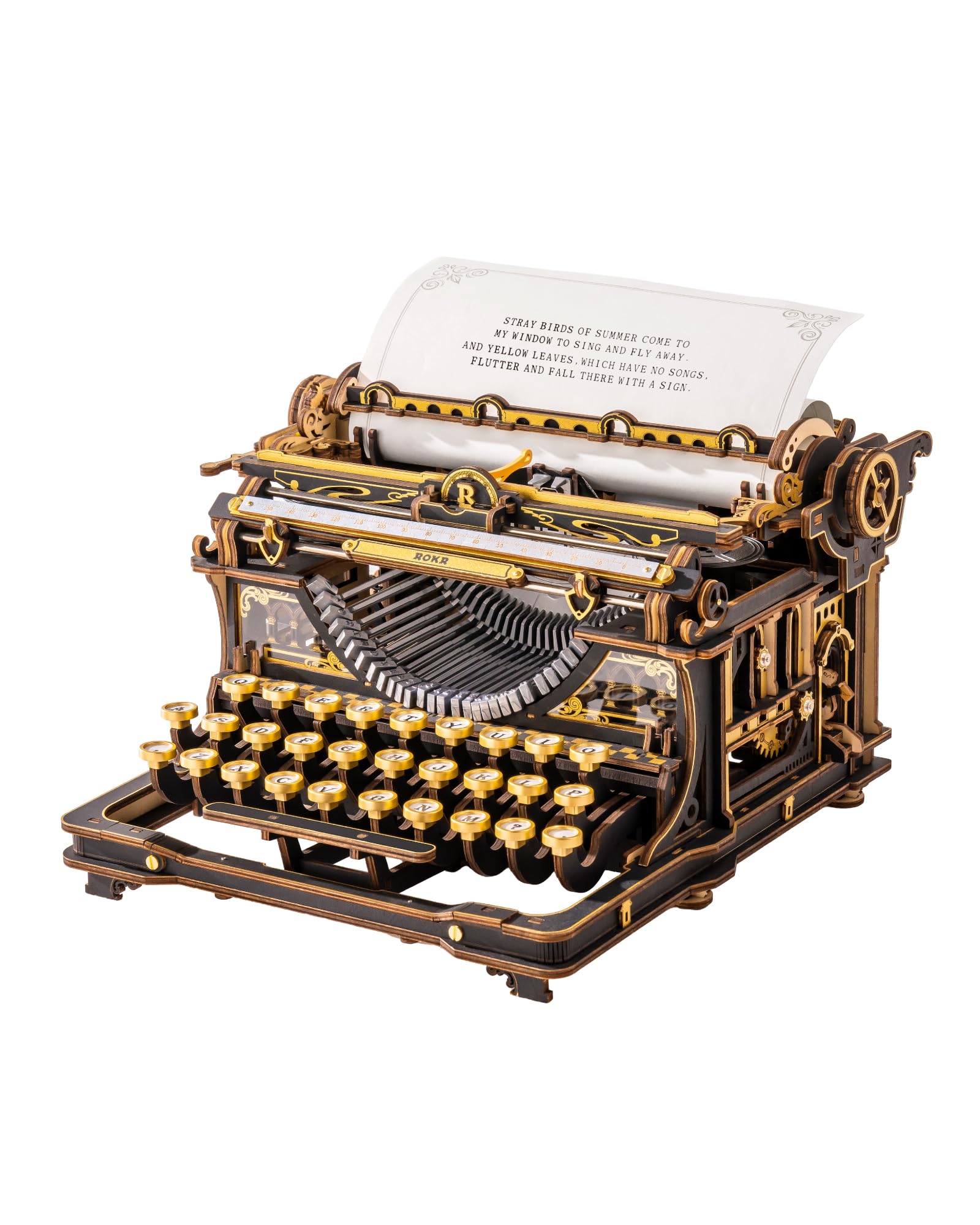 ROKR Rompecabezas 3D de Madera Máquina de Escribir, Maqueta Funcional para Adultos para Armar, Juguete Mecánico DIY Único de Madera, Decoración de Oficina Retro Coleccionable LK703B