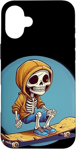 Miniatura 22 de iPhone 16 Cool Skeleton with Sweater on Skateboard for chilly Skater Case