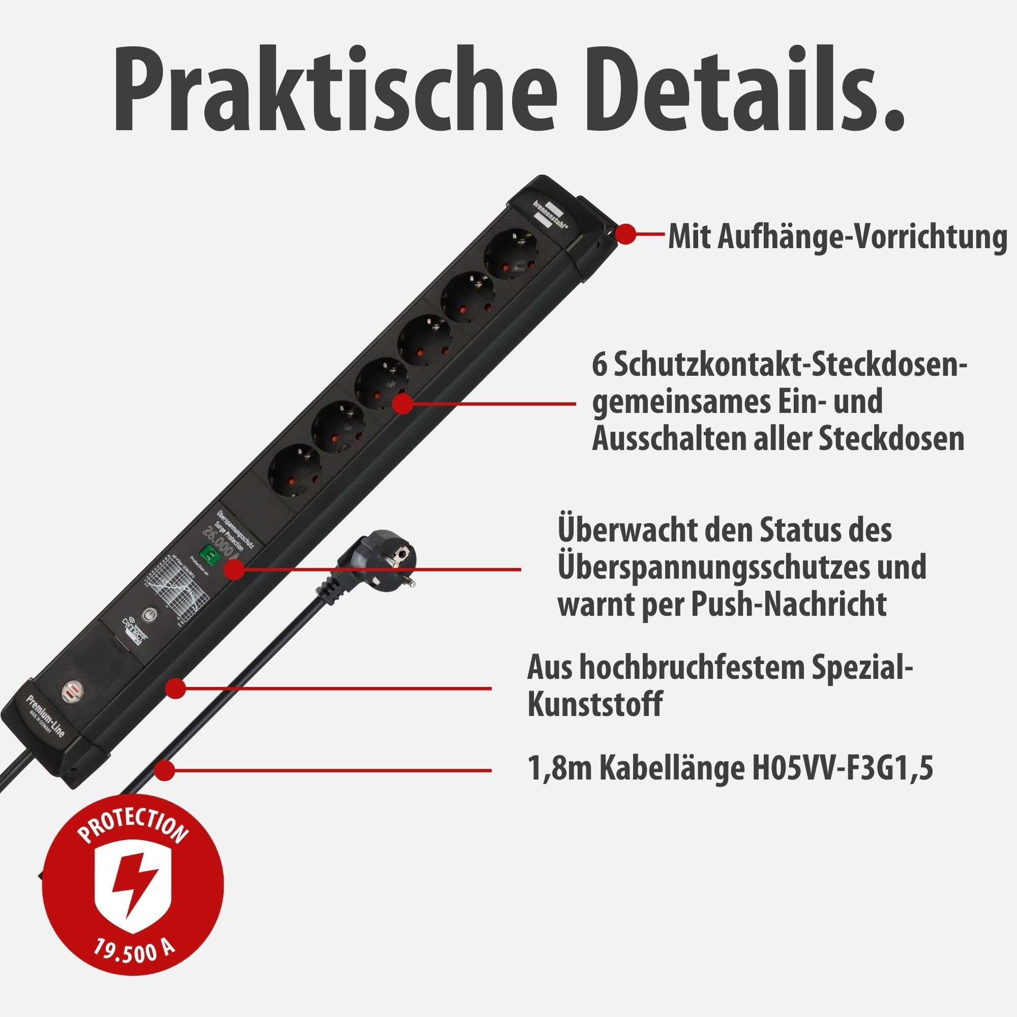 Brennenstuhl Connect Premium-Line WiFi Steckdosenleiste 6-Fach, 1,8m