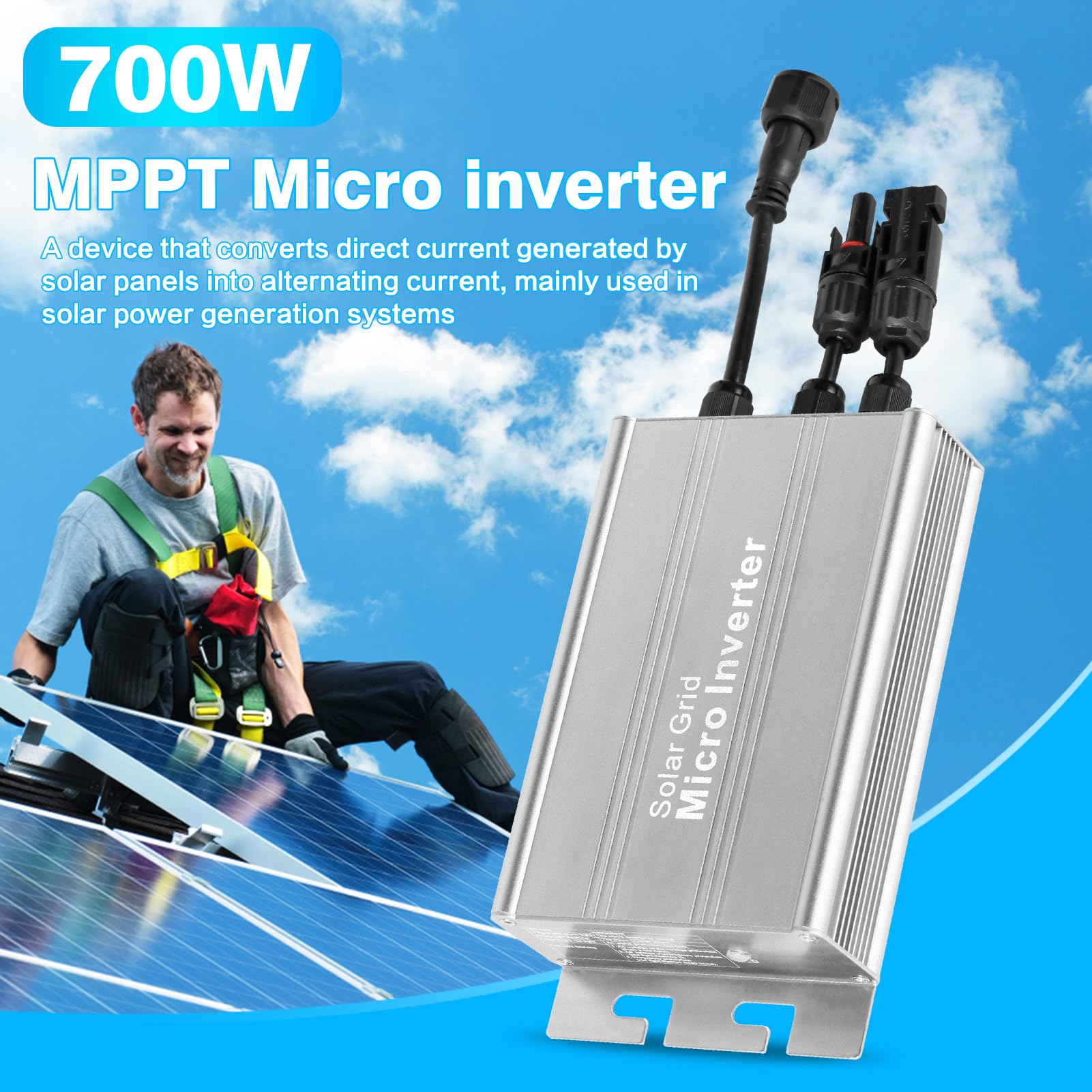 Jadeshay Microinverter 700W Solar Micro Inverter DC 18-50V Inverter Solare per Impianto Fotovoltaico MPPT Integrato Inverter PV per Pannelli Solari