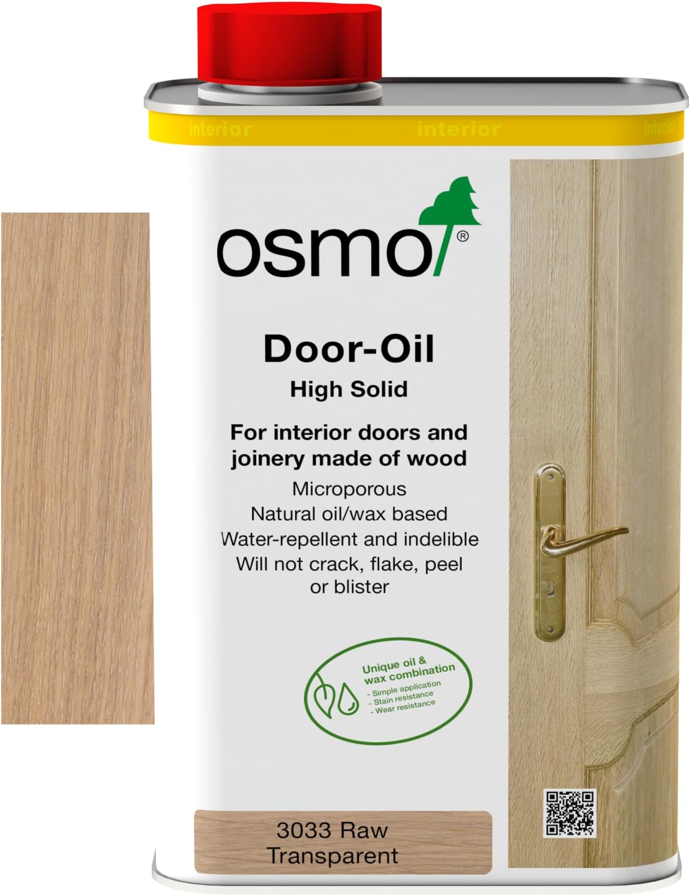 Osmo Door Wood Wax Oil 3033, Raw Matt Finish, 1L - Durable Oil for Doors, Frames and Joinery, Water-Resistant, Wood Treatments - Ideal for Oak, Pine, Spruce, Beech & More