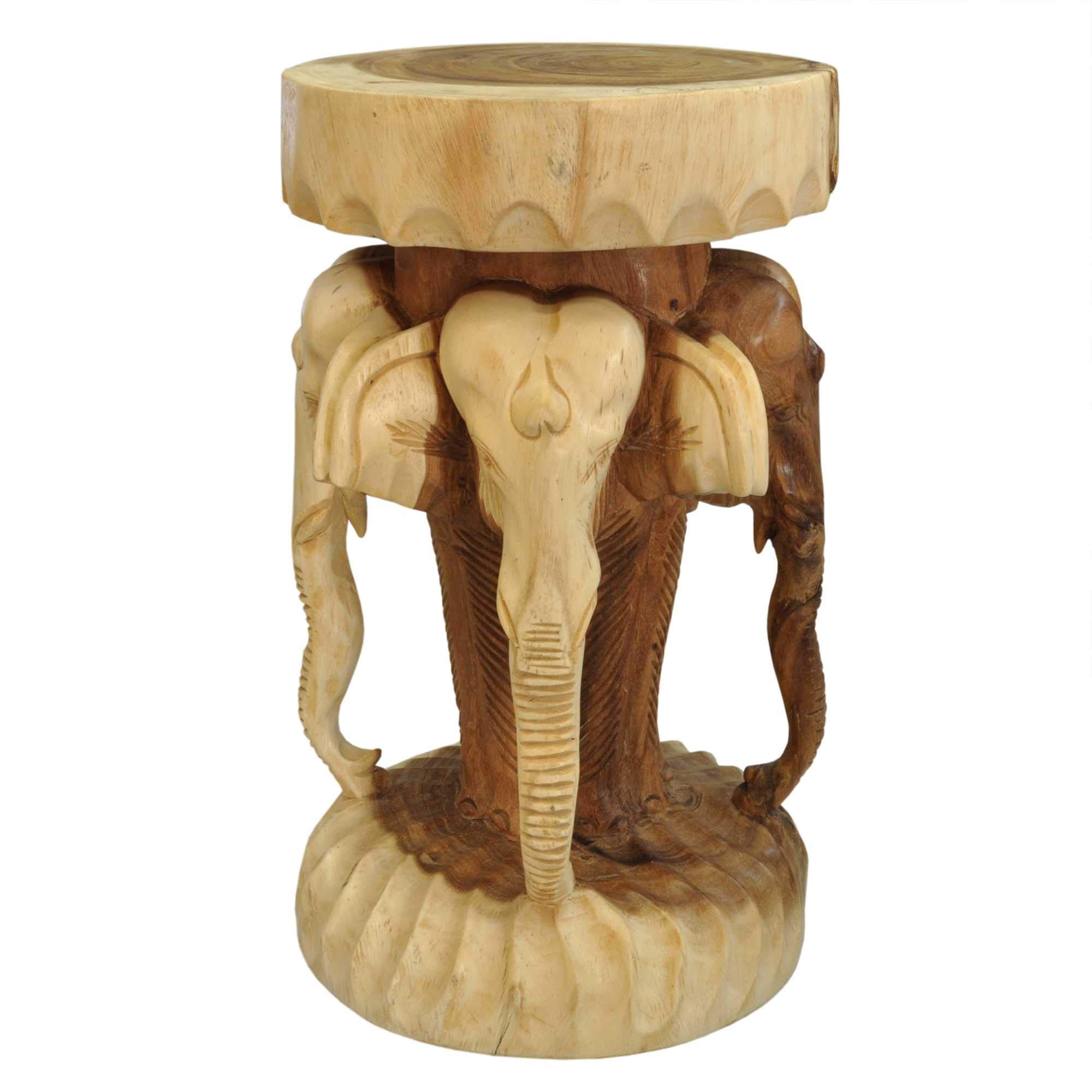Wilai Tavolino da caffè in Legno massello (al.50/Ø30 cm) Colonna Decorazione Fatta a Mano in Un Unico Pezzo, piedistallo, portalampada o Fiori (13402)