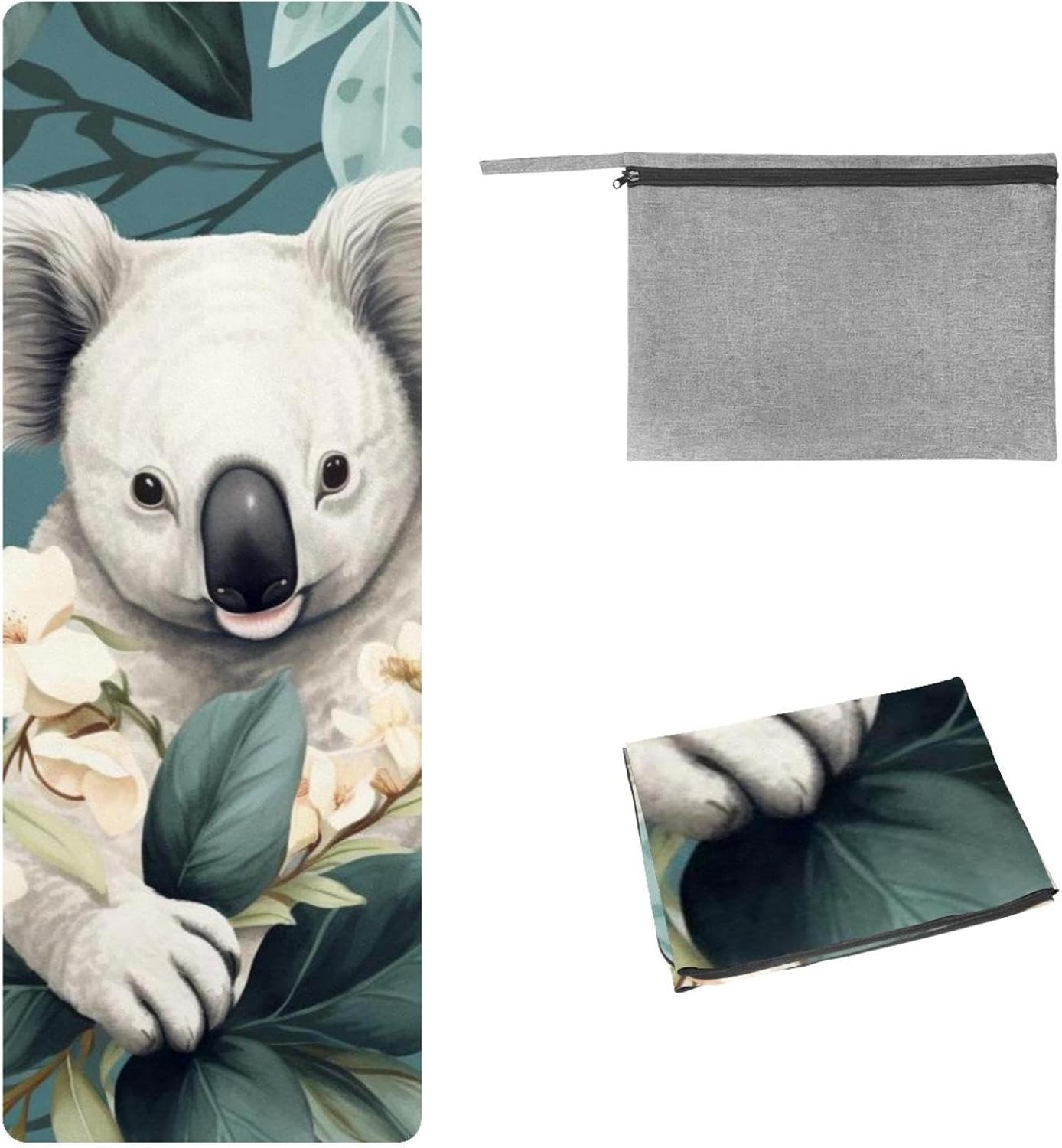 Yoga Towel, Koala Flowers Pattern Non Slip Sweat Absorbent Hot Yoga Mat Towel for Hot Yoga, Pilates and Fitness - 72.8" x 26.8"