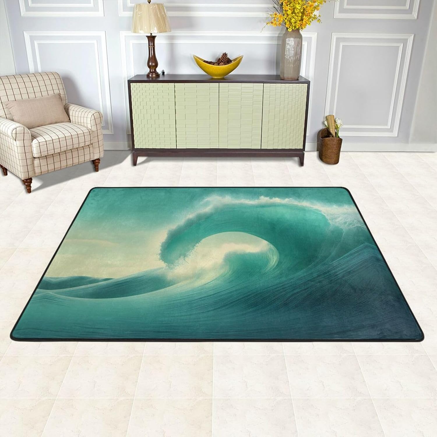 Ocean Green Wave Surf Pattern Anti-Slip Floor mat Carpet Rug 72"x48" for Living Room Office Coffee Table Bed Balcony