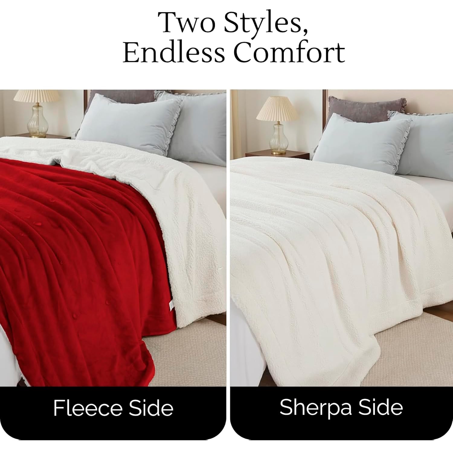 CREW FLX Waterproof Blanket for Bed Intimacy (80"x 60" Queen Size) Reversible Fleece | Sherpa, Love Blanket, Water Proof TPU Stain Proof Couch Furniture Mattress Winter Large Dog Bed Cover - Gray: Red Sherpa Fleece 80 x 60 inch