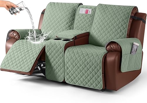 Miniatura 19 de KinCam Funda 100% impermeable para sofá reclinable con consola, fundas para sofá reclinable antideslizante para 3 asientos, protector de muebles