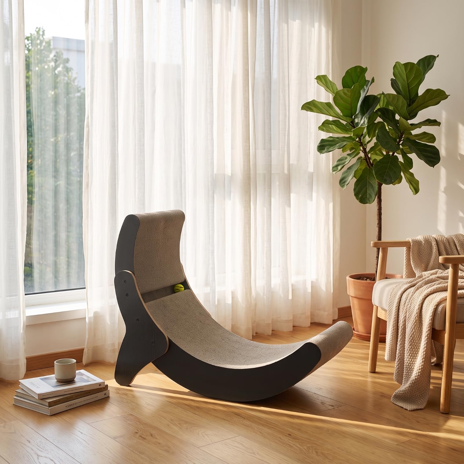 Kratzlounger Katze Kratzbrett Kratzsofa Kratzmöbel mit Geschwungener Form aus Wellkarton Und Spielball für Training für Innenbereich Möbelschutz Krallenpflege