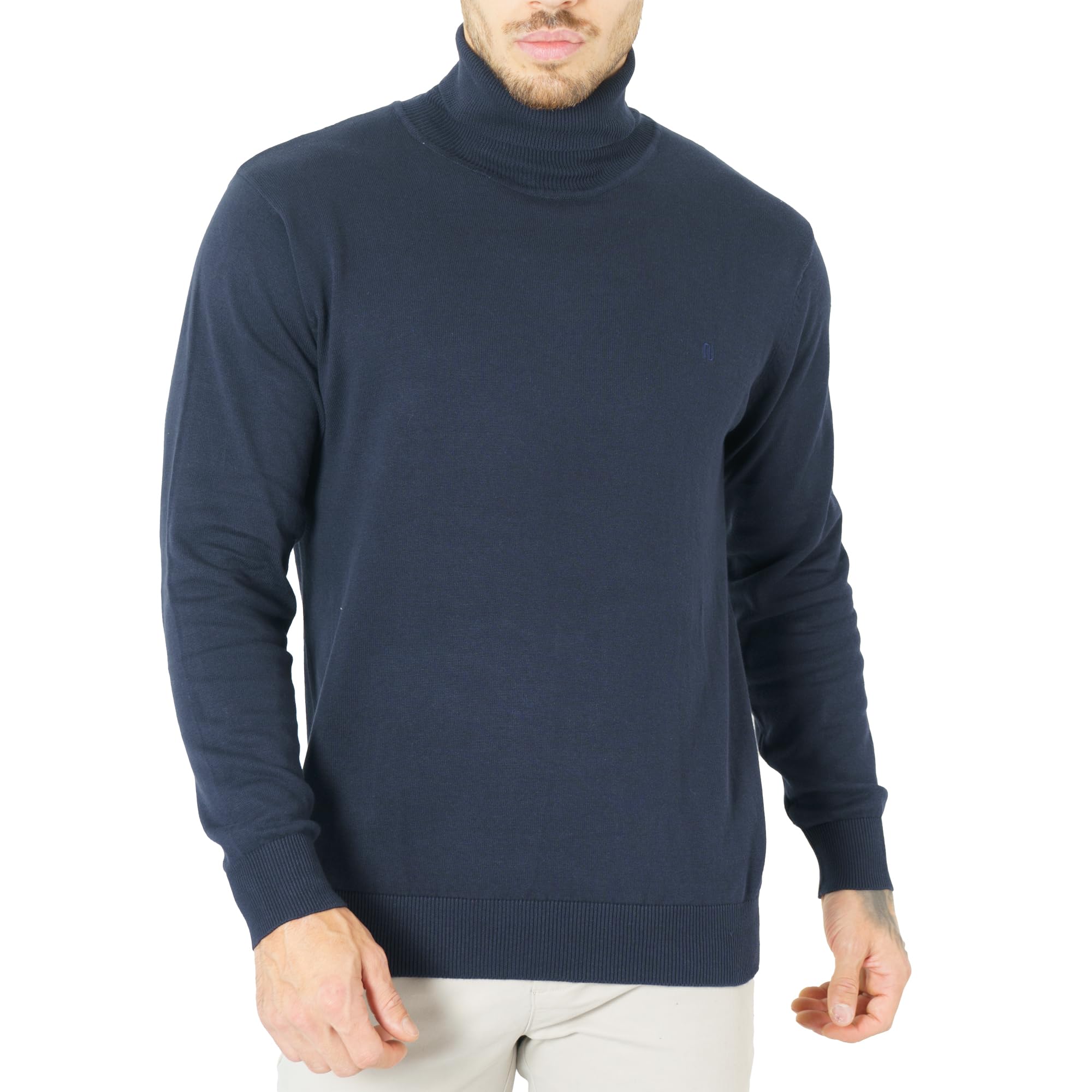 NOROZE Men's Turtleneck Jumper Long Sleeve Roll Neck Top Basic Lightweight Turtle Neck Sweater Pullover |Navy