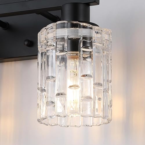 Miniatura 5 de huong son 2 luces de tocador de baño negro mate sobre espejo, iluminación moderna con pantalla de cristal de cristal, accesorios de montaje en