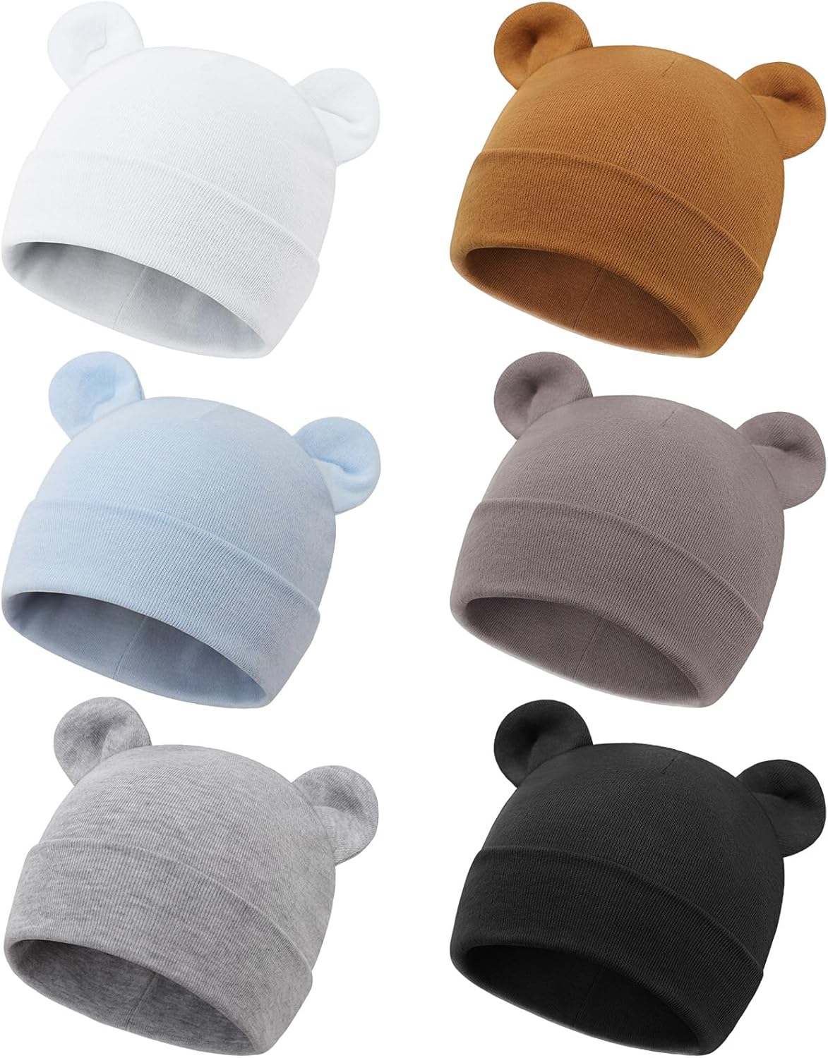 DRESHOW BQUBO 6 Pcs Newborn Baby Beanie with Bear Ears Cotton Hospital Hat Preemie Infant Caps for Baby Boy Girls 0-6 Months