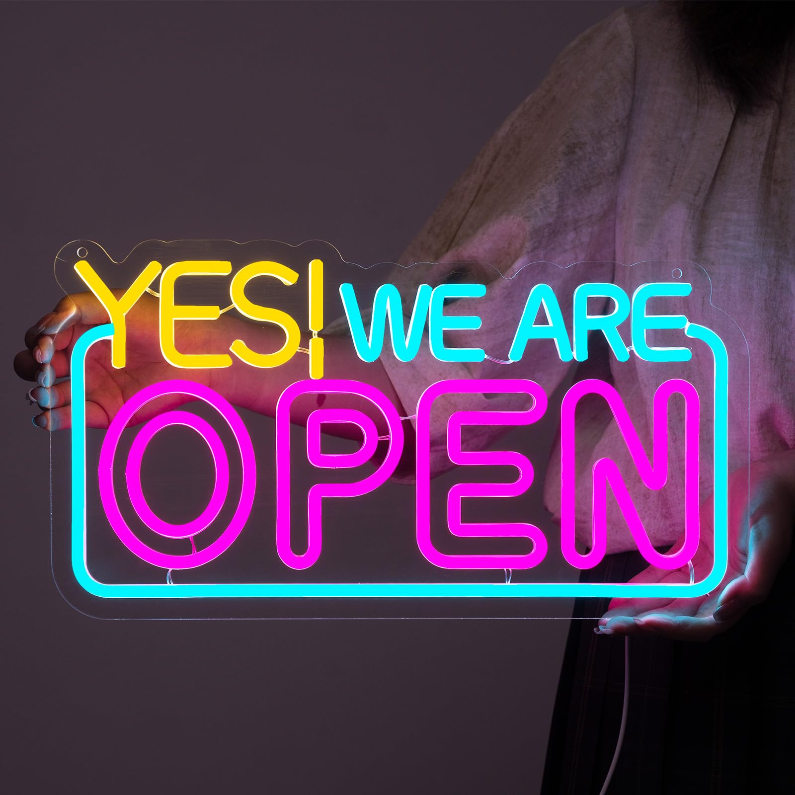 Basaneon Bright Open Sign Dimmable Open Neon Signs, USB or Battery Operated Open SignS for Business, High Visibility Advertisement YES WE ARE OPEN Neon Pink Open Sign with ON/OFF Switch(16.5 * 9in)
