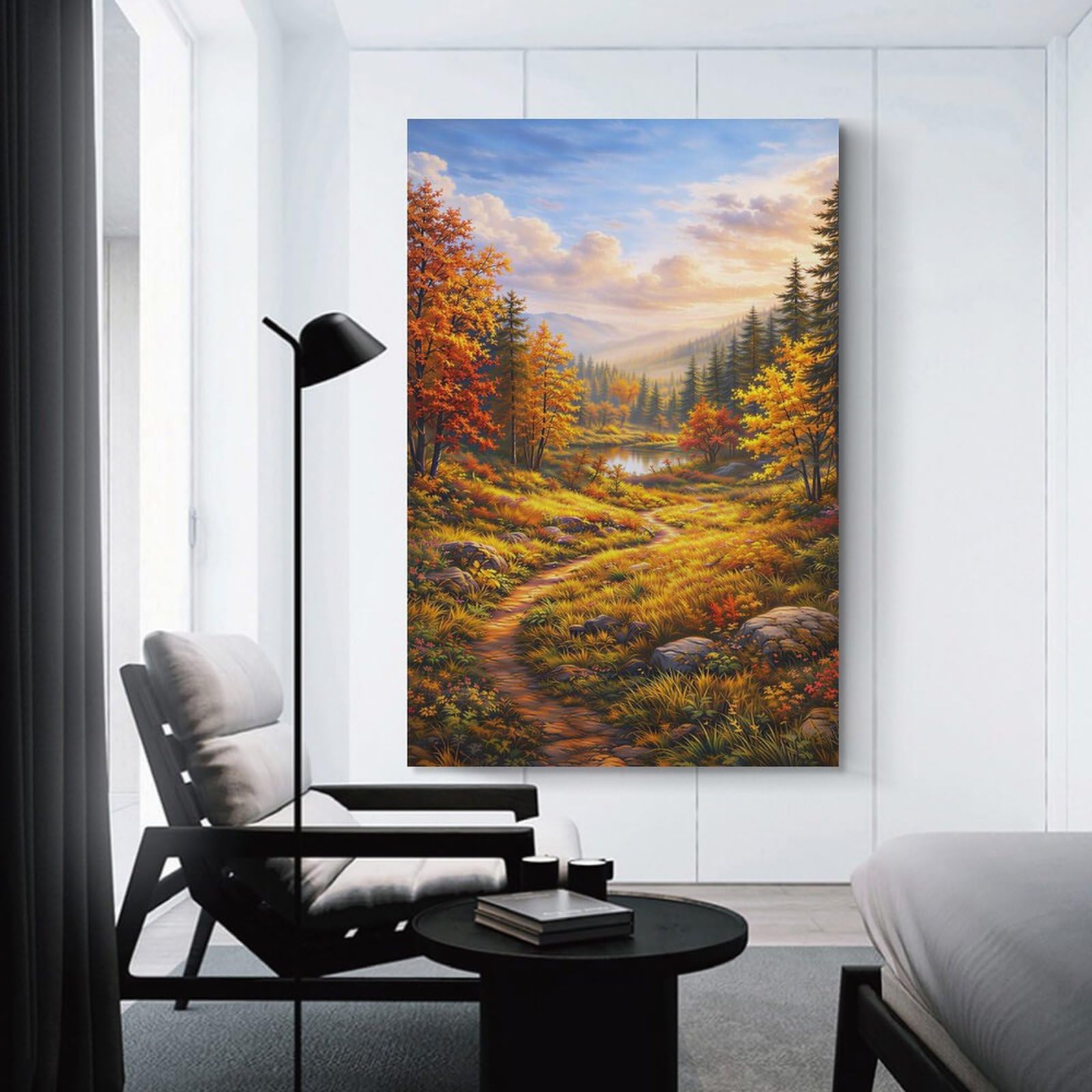 Junmoney Autumn Landscape with Path And Lake Room Decor Wall Art, 16x24inch(40x60cm), for Living Room, Lounge Or Sitting Room, A Home Accent with Warm Character