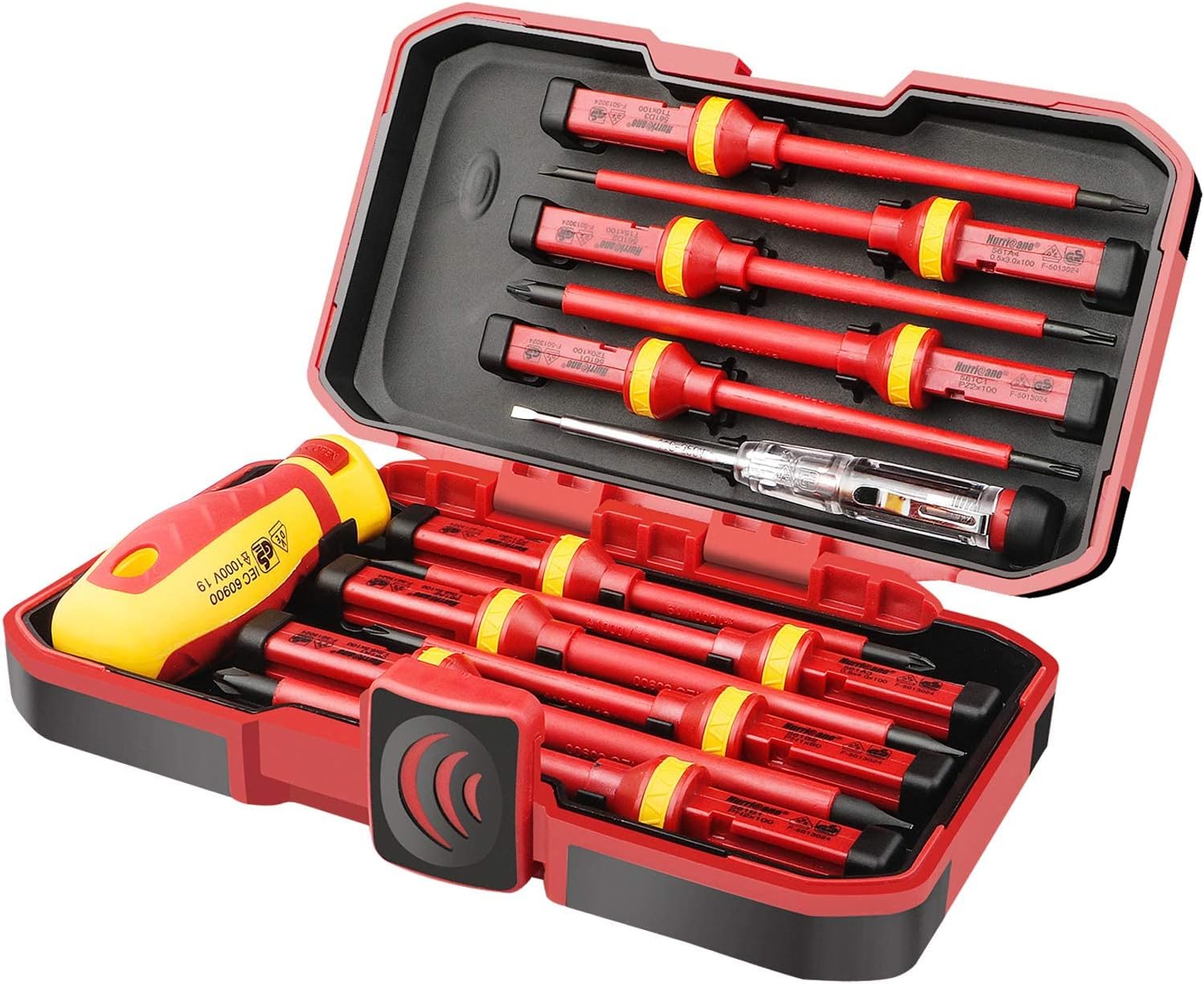 Hurricane 1000v Insulated Electrician Screwdriver Set with 16 Inch Racing Theme Wide Mouth Water Proof Base Tool Bag