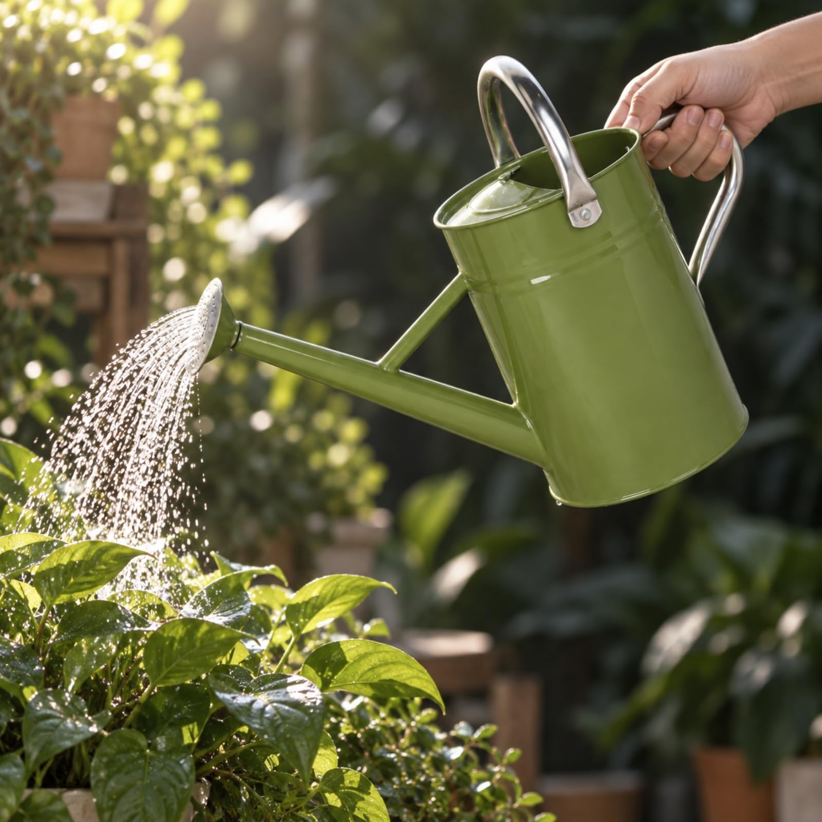 Annaffiatoio con Doccetta Forata a Versamento Facile Annaffiatoio da 4,5 Litri Robusto Innaffiatoio in Metallo per Giardinieri, Giardino,