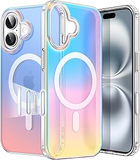 JETech Capa Iridescent para iPhone 16 6,1 Polegadas com Botão de Captura e Controle de Câmera, Compatível com MagSafe, Design Estético, Case Colorida Translúcida (Iridescente)