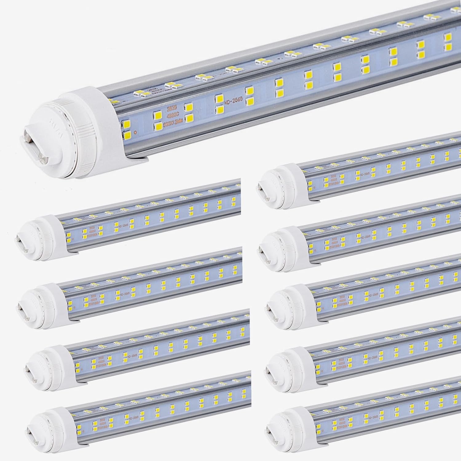 10 PCS-R17D/HO 8FT LED Bulb - Rotate V Shaped, 5000K Daylight 100W, 14500LM, 110W Equivalent F96T12/DW/HO, Clear Cover, T8/T10/T12 Replacement, Dual-End Powered (10PCS R17D 5000K)
