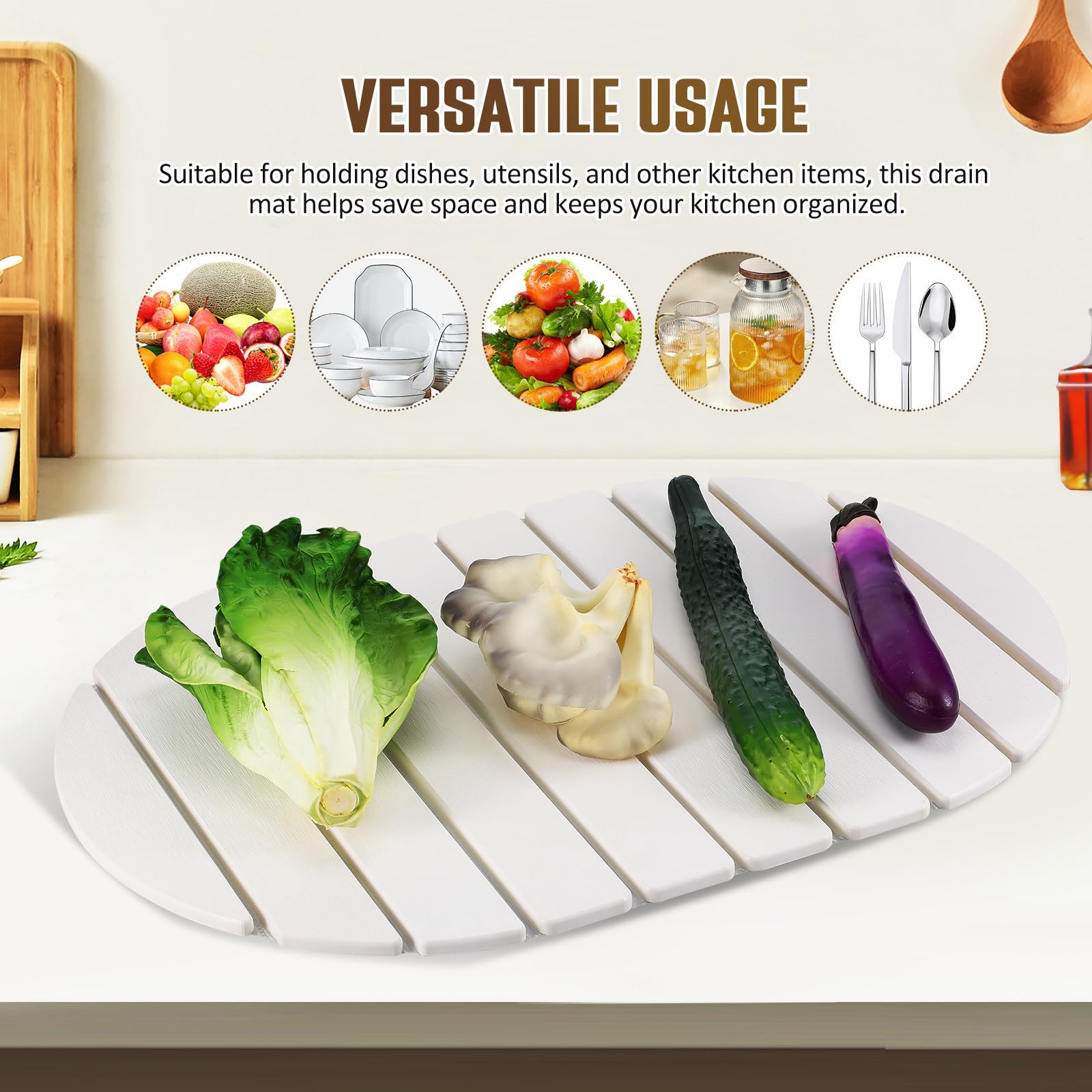 Hemobllo Tapis Égouttoir Pliable en Diatomite Blanc pour Plan de Travail Cuisine, Facile à Entretenir, Séchage de Vaisselle Rangement D'ustensiles