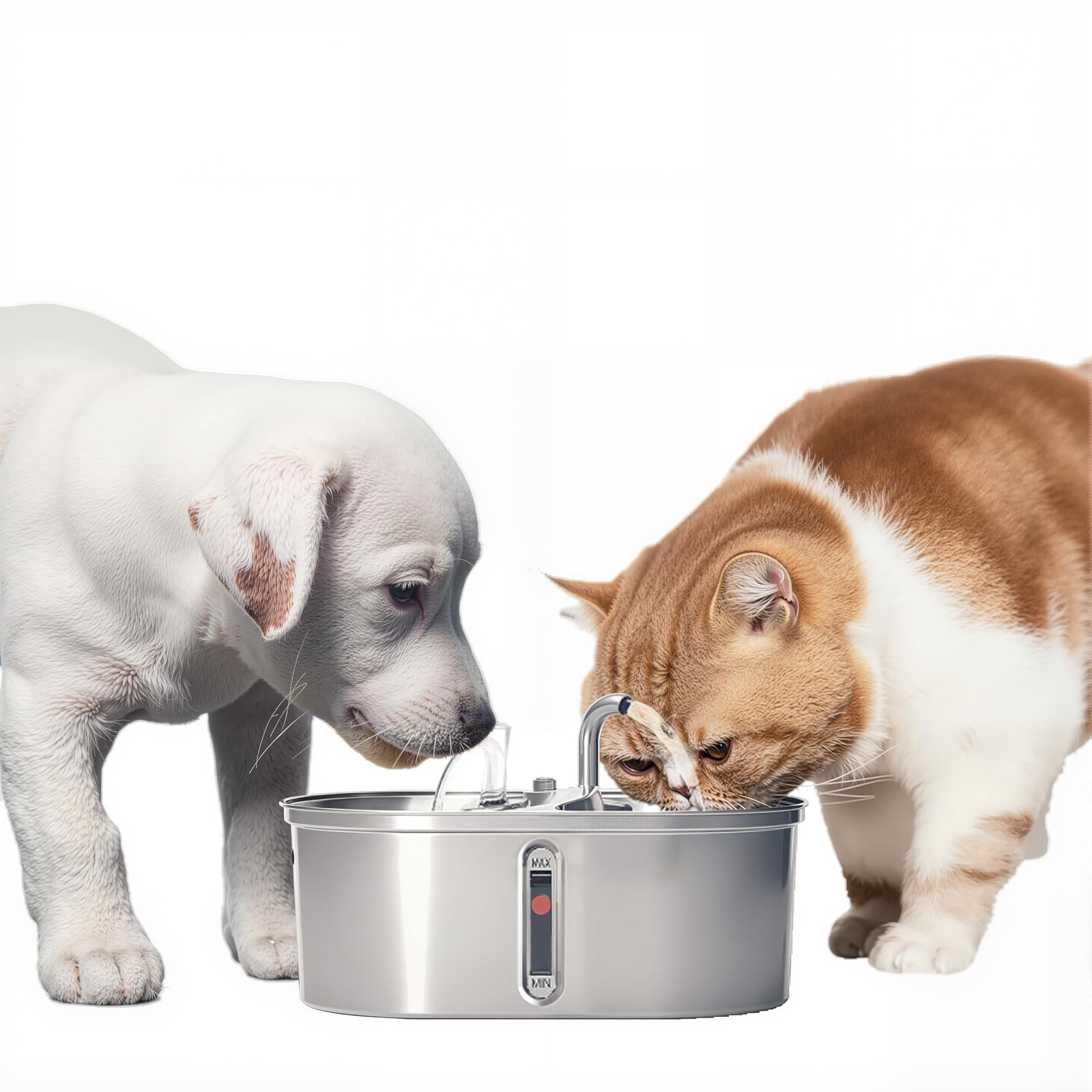 GarveeMore 3.2L Water Fountain for Cats, Automatic Stainless Steel Water Fountain with Water Level Window, Activated Carbon Filter, USB Silent Dual Output Fountains for Cats and Cats