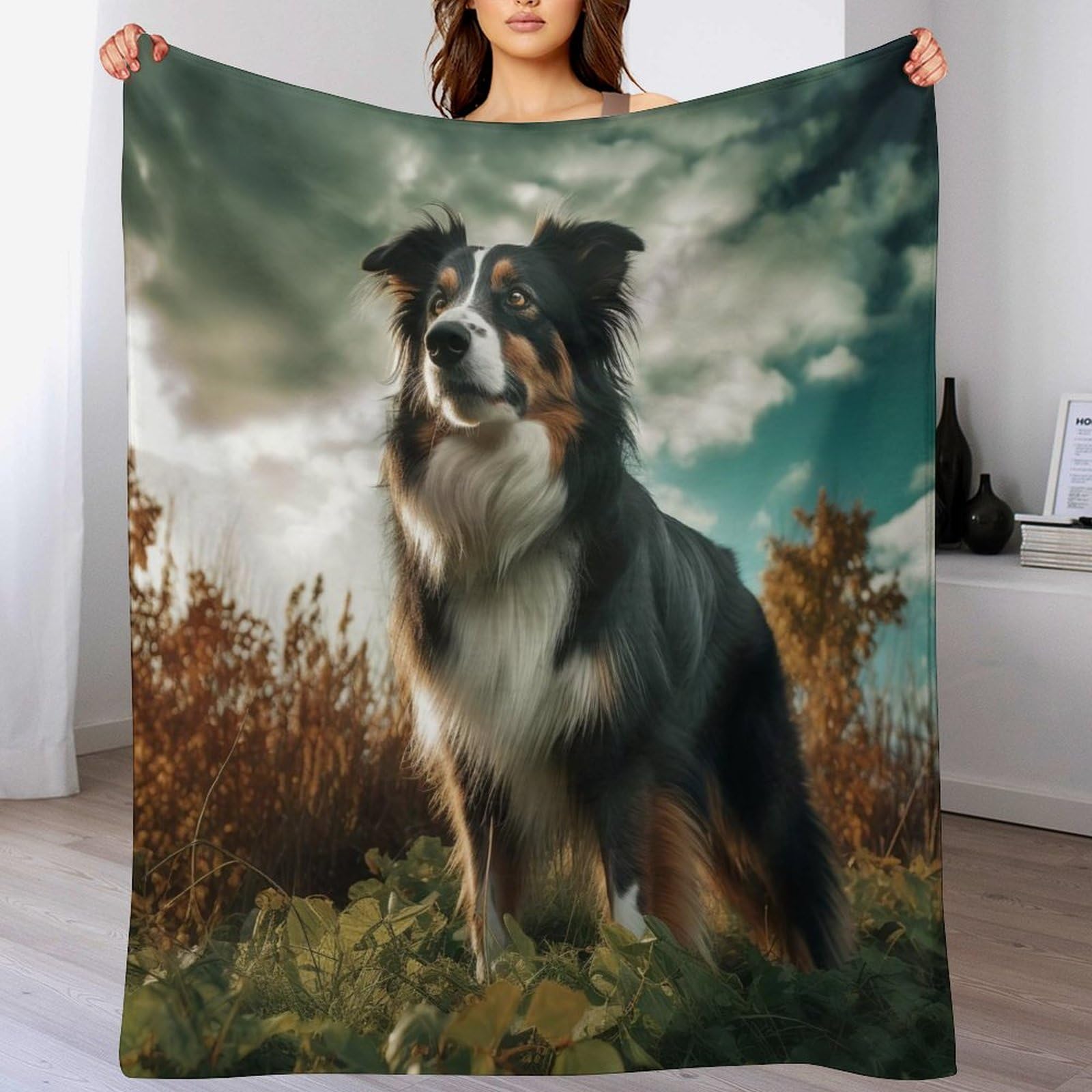 Plaid Polaire Chien Border Collie Idée Cadeau Douillet 150x200
