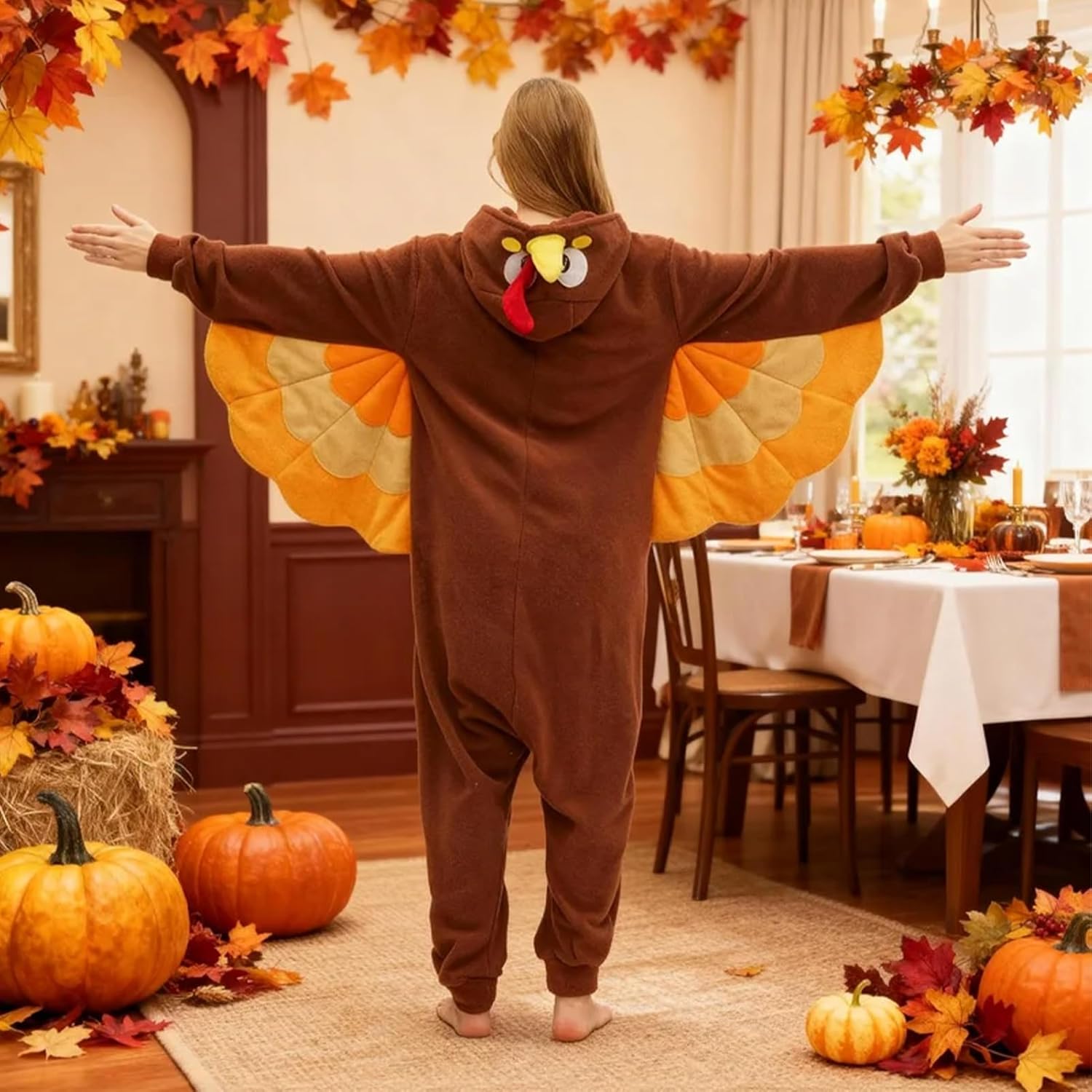 Turkey Adult Onesie Thanksgiving Plush Costume, Animal Onesies Pajamas Unisex Adults Cartoon Cosplay Halloween - Image 5