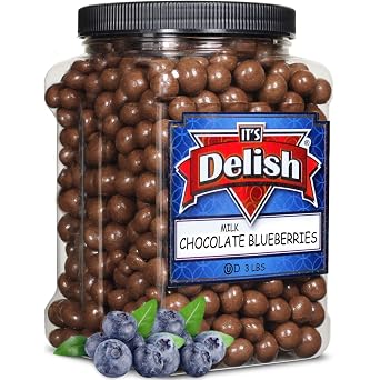 Gourmet Milk Chocolate Covered Blueberries - by Its Delish, 3 LBS Jumbo Container Jar | Bulk Chocolate Coated Dried Fruit Berries for Parties Snacking & Dessert | Kosher Dairy