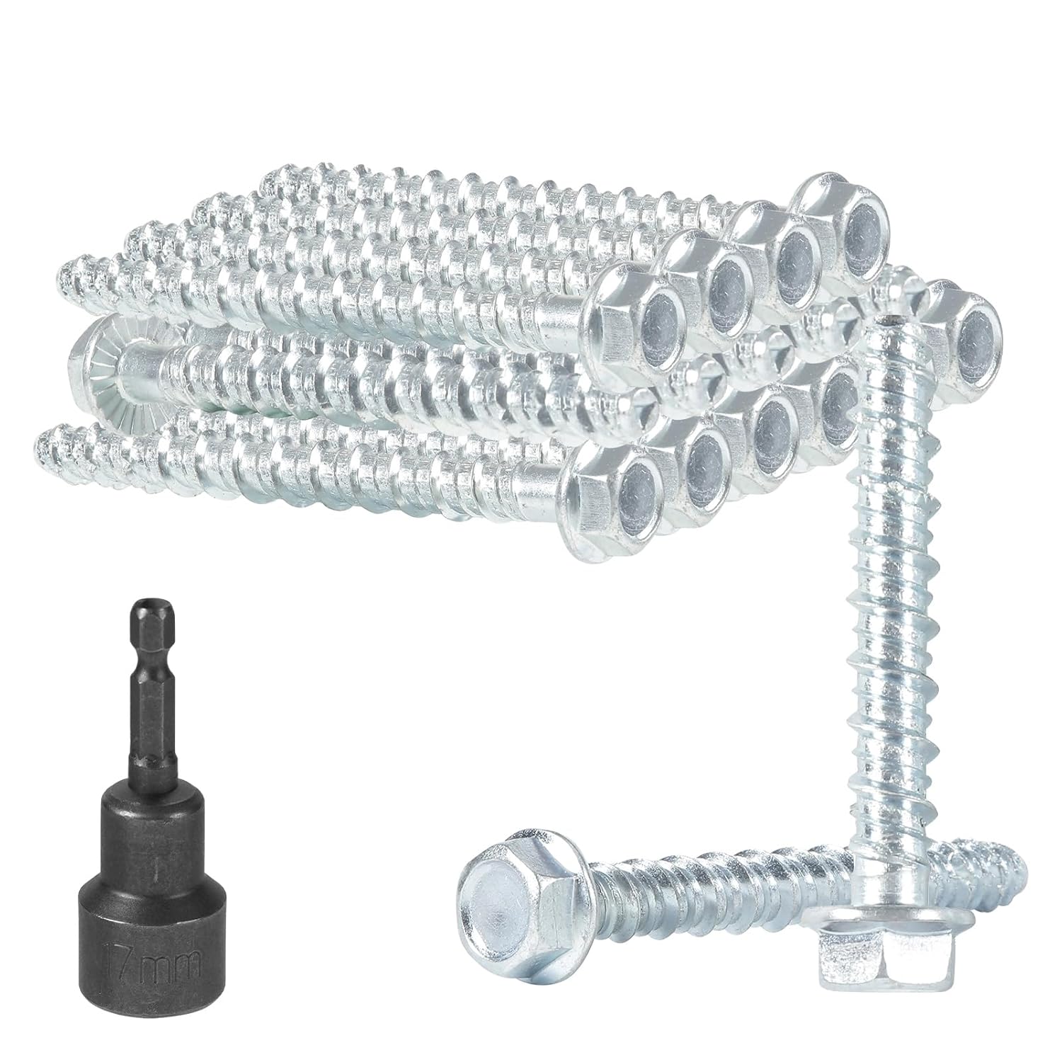 3/8" x 3" Zinc Plated Large Diameter Concrete Screw, 50Pcs Nickel Plated Concrete Screws for Anchoring to Masonry, Brick or Block, Includes Hex Socket