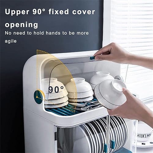 Miniatura 4 de Escurridor de platos de 2 niveles con cubierta de tapa, cubierta transparente contra el polvo para platos de cocina, vasos, bandeja para secar