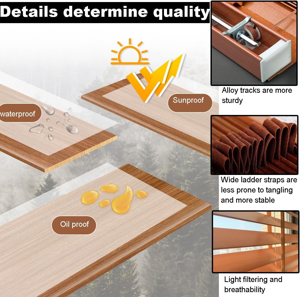 Horizontal Blinds for Window, Cordless Interior Window Shade Custom Size W 13-75",H 20-90", Blackout Wooden Blinds for Home, Room Darkening Privacy Curtain Shutters(Brown)