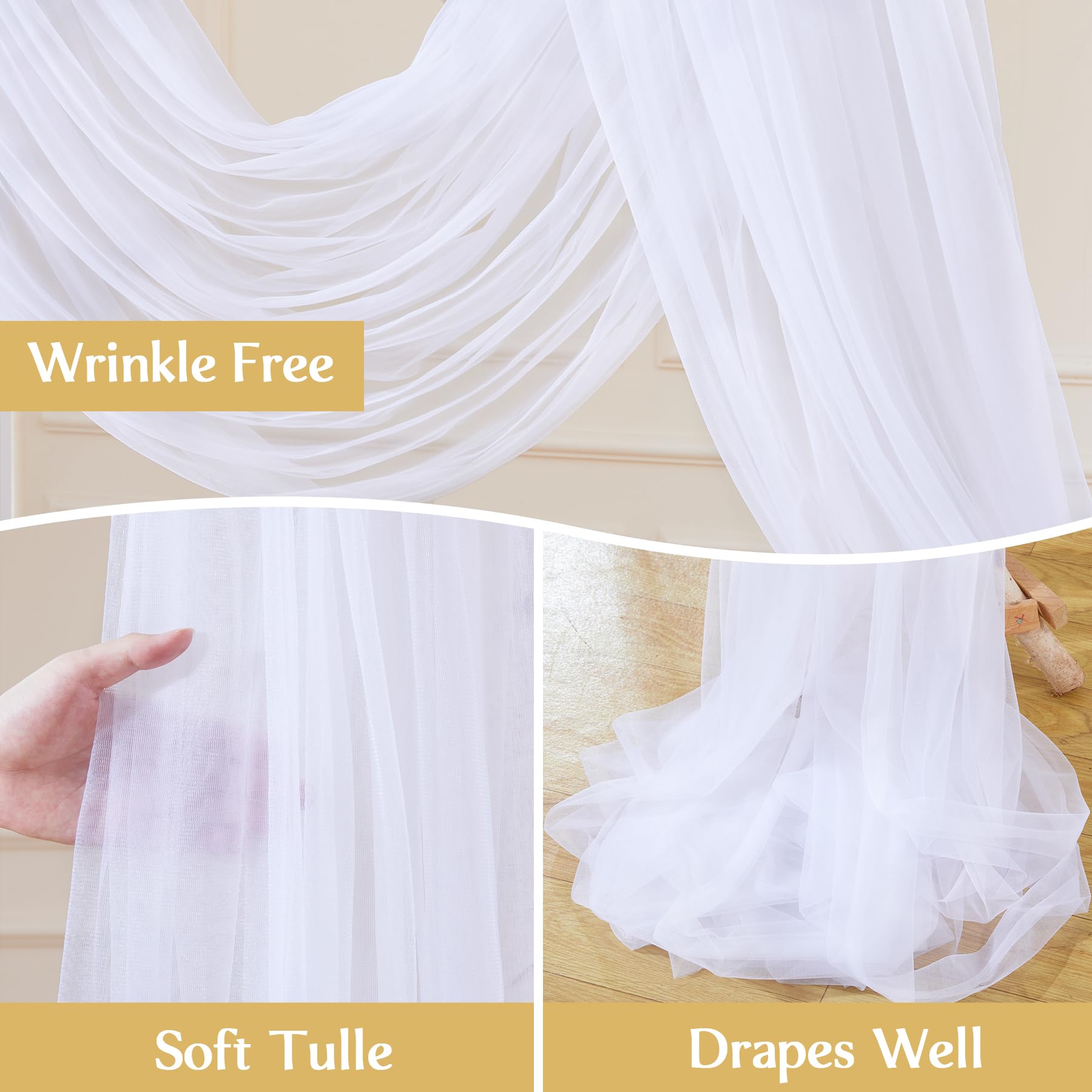 Vorhangstoff für Hochzeitsbögen, 76,2 cm x 5,8 m, Hochzeitsvorhänge, Tüllvorhänge für Hintergrund, durchsichtiger Stoff, Hintergrund, Drapierung, Dekorationen, Hintergrundvorhänge für Empfang