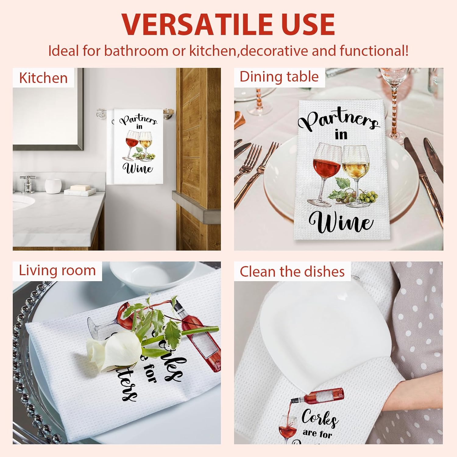 Funny Kitchen Towels, Liquor Hand Towels for Bathroom, Wine Gifts for Women, Men, Wine Accessories, Hand Tea Towels, Dish Towels for Birthday Christmas Thanksgiving Day 26x17 inch, 2 Pack image 2