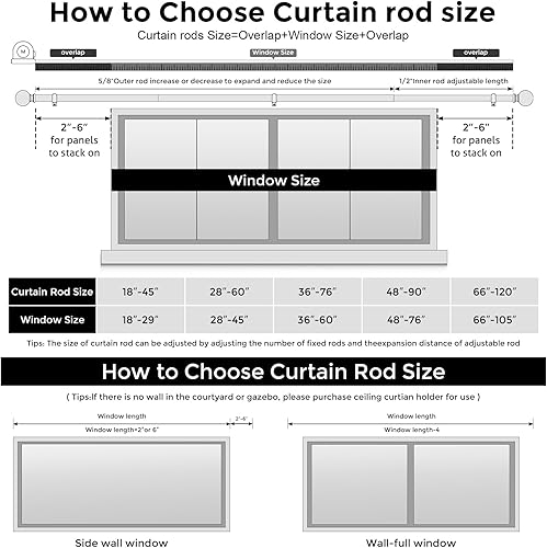 Miniatura 9 de Hei!Dear Barras de cortina para ventanas de 28 a 48 pulgadas (2.3 a 4 pies), ajustable de 58 pulgadas, barra de cortina decorativa de alta