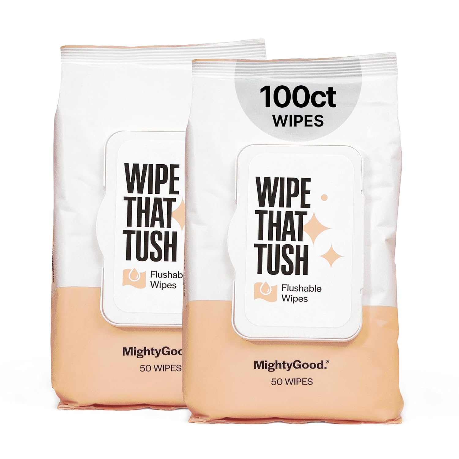 Wipe That Tush Flushable Wipes - 2 Packs of 50, 100 Total Adult Wet Wipes - Extra Large & Soft - Hypoallergenic & Fragrance-Free With Aloe & Vitamin E - Septic-Safe - Bathroom Essentials