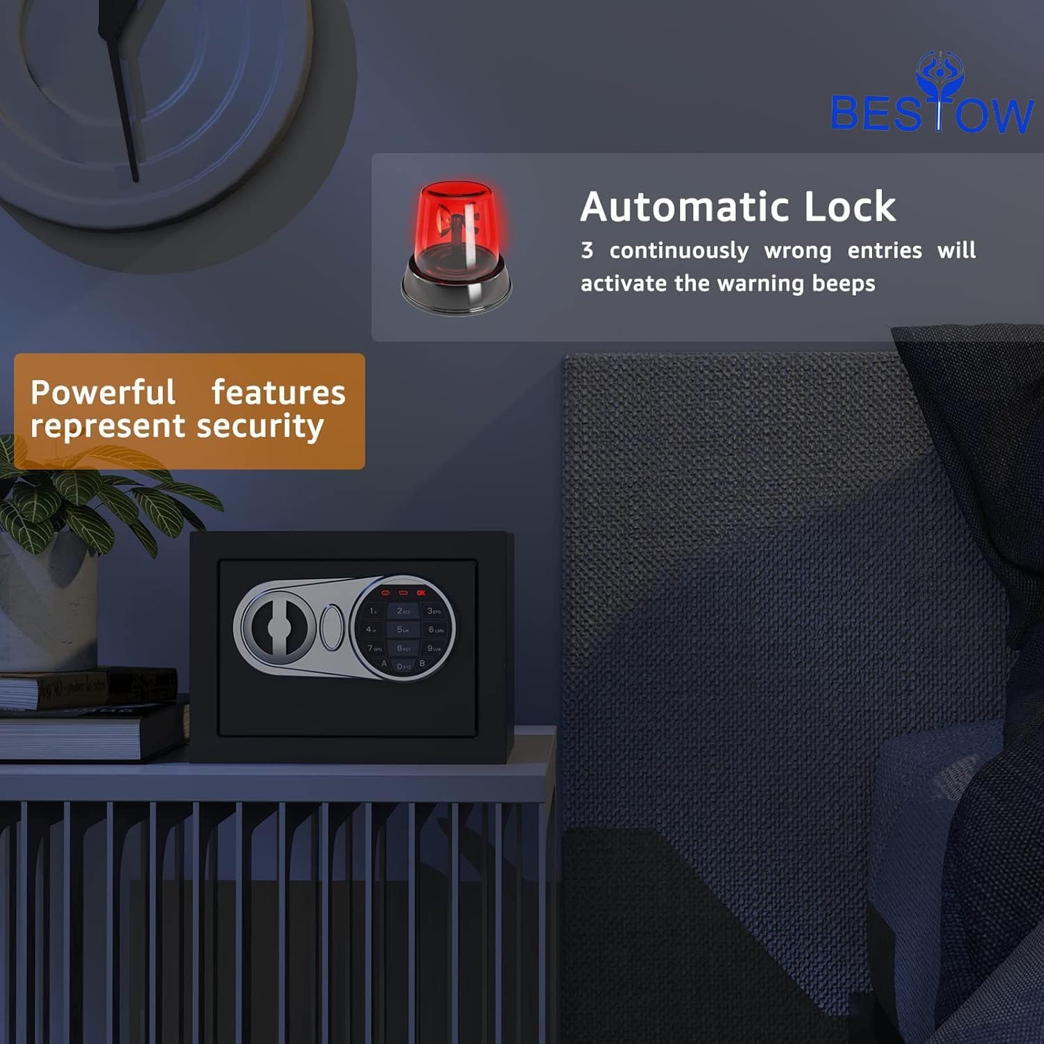 Bestow Digital Electronic Safe Locker with Keypad & Emergency Keys β Secure Home, Office & Shop Safety Box for Cash, Jewellery & Valuables | Solid Steel Security Safe with Password Lock (Dark Grey) 3