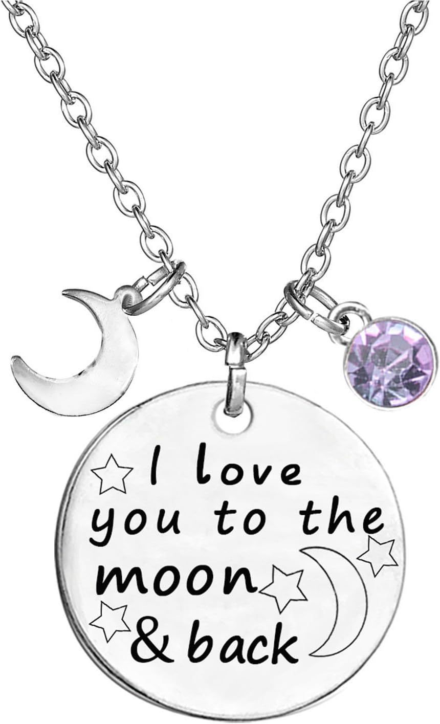 Birthstone Crystals Necklace,I Love You To The Moon And Back Jewelry Necklace