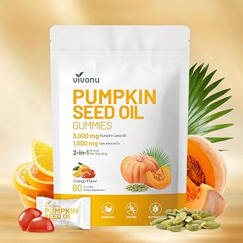 Organic Pumpkin Seed Oil Gummies,Cold Pressed Pumpkin Seed Oil with Saw Palmetto Gummies,for Prostate Health,BPH Support,Hair & Bladder Control - Non-GMO,Sugar-Free