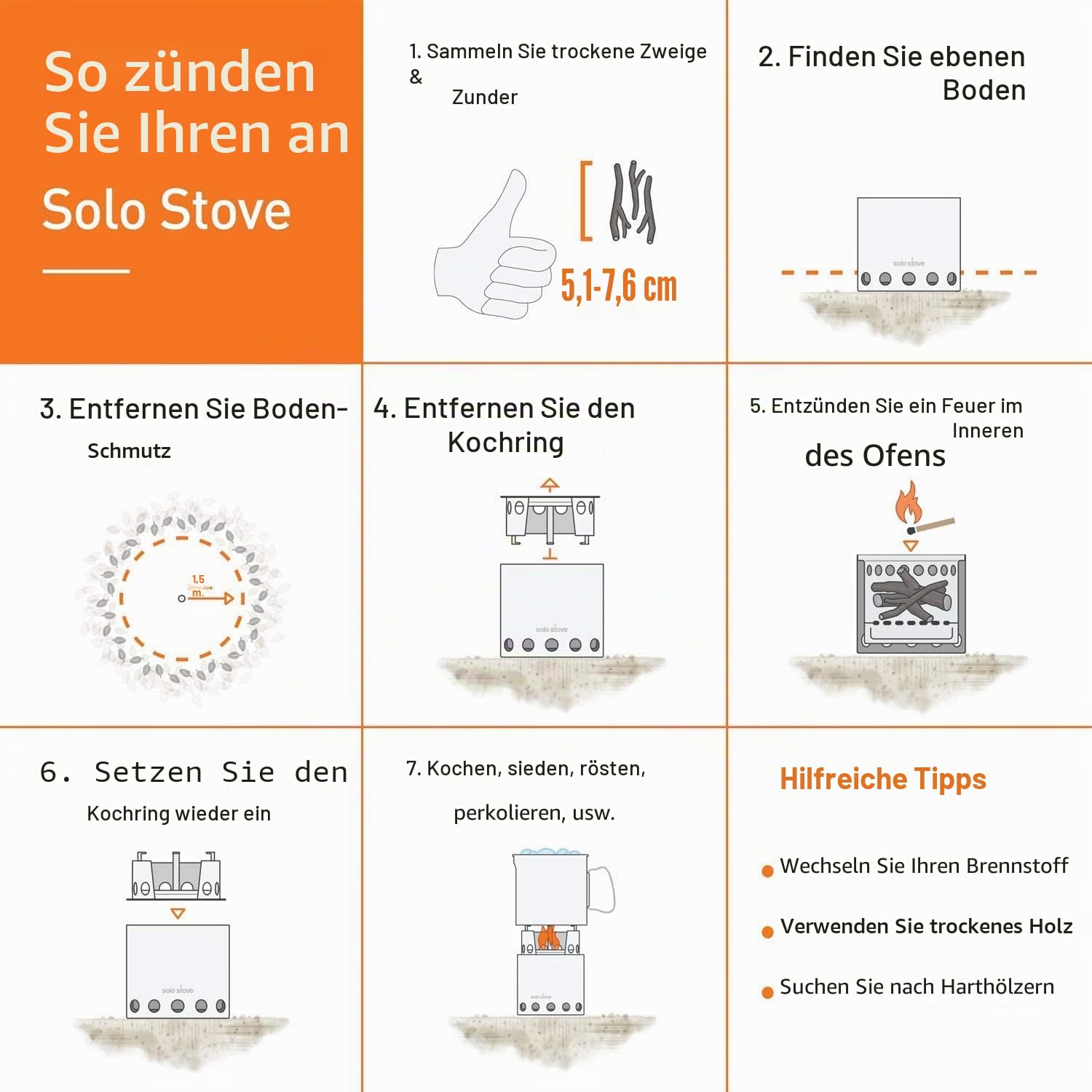 Solo Stove Titan Campingkocher | Tragbarer Camping Stove, Für 2-4 Personen, Rostfreier Edelstahl, Leistungsstarke, effiziente Holzverbrennung mit geringer Rauchentwicklung, 20x13cm, 468g leicht