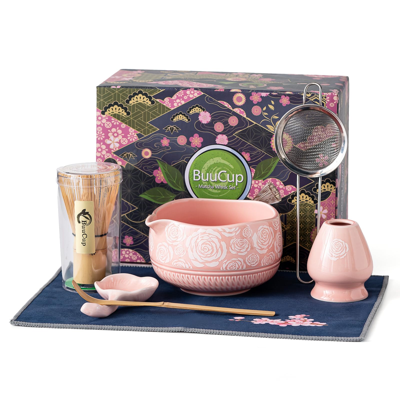 Buucup Matcha Whisk Set, Ceramic Matcha Kit with Bowl &amp; Tools, Rose Pink