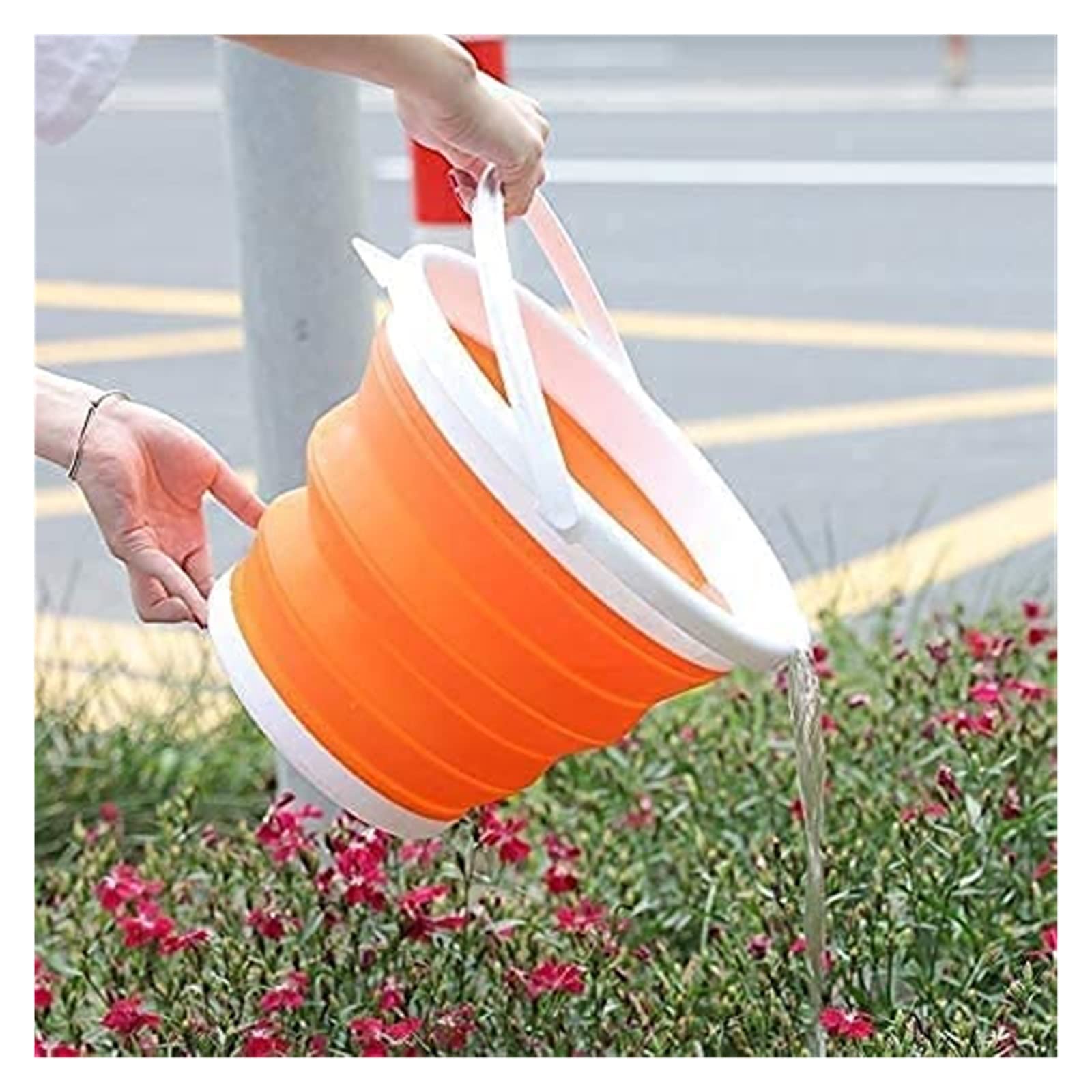 Tragbarer Falteimer, faltbar, for Tourismus, Outdoor, Falteimer mit Deckel, Angeln, Camping, Autowascheimer, Outdoor, Camping, Orange, 5 l, tragbar (Farbe: Orange) (blau) (Farbe: Blau)