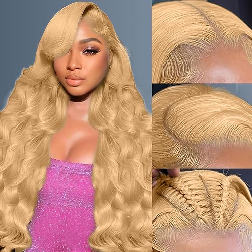 BXW Peluca de cabello humano rubio miel de 26 pulgadas, 220% de densidad, pelucas rubias para mujeres, 13x6, rubio miel, pelucas de cabello humano