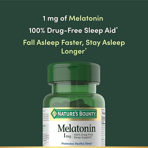 Miniatura 3 de Natures Bounty Melatonina 100 libre de drogas suplemento dietético promueve la relajación y la salud del sueño 1 mg 180 tabletas
