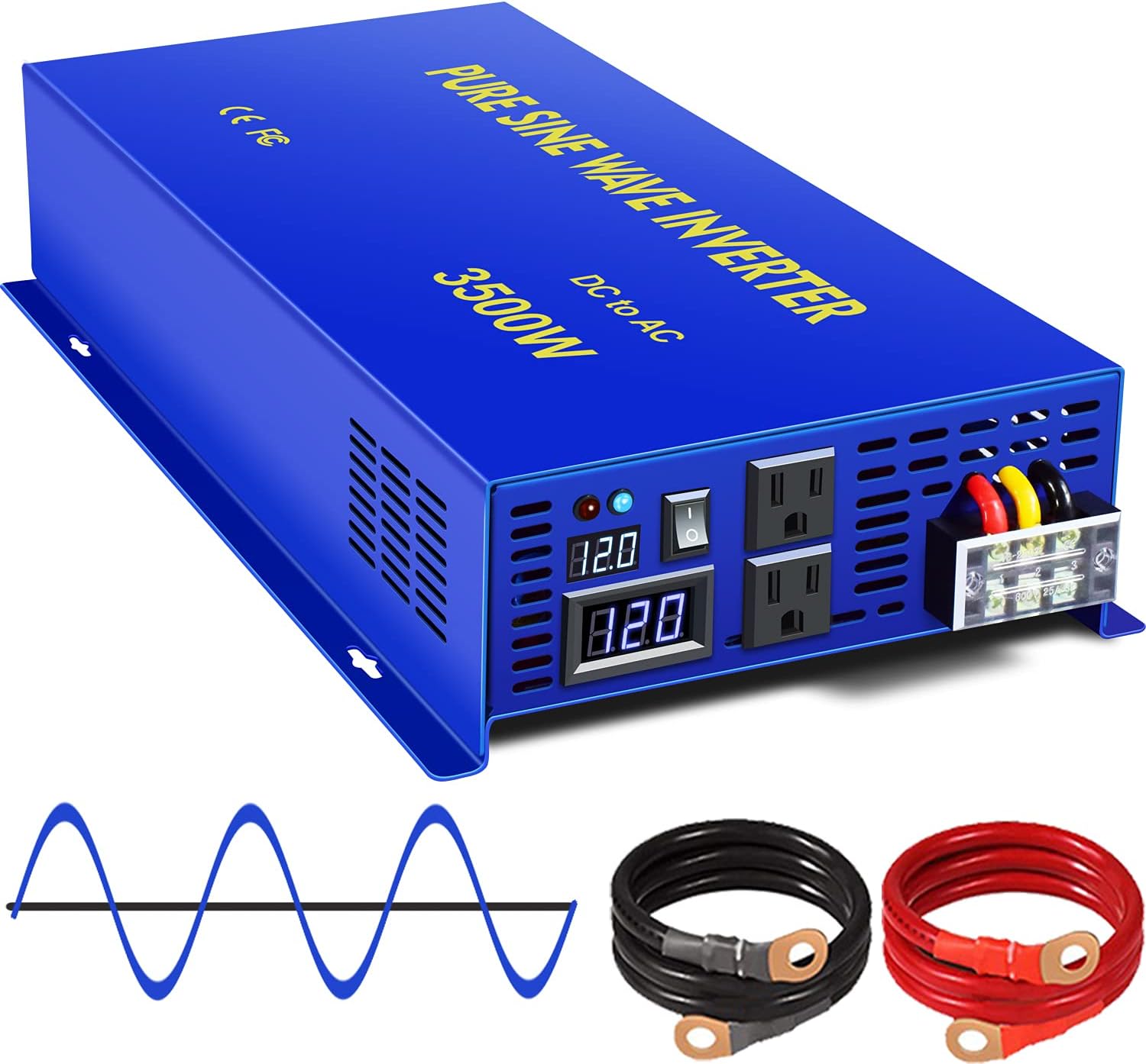 3500 Watt Pure Sine Wave Inverter 12V DC to 120V AC, 3500W Power Invert Surge 7000W Power Converter for Solar System.(3500W 12V DC to 120V AC)