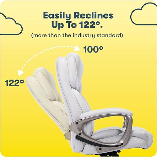 Miniatura 56 de Serta Silla de computadora ergonómica ajustable para oficina ejecutiva con almohadas corporales en capas, borde de asiento de cascada, cuero Blanco