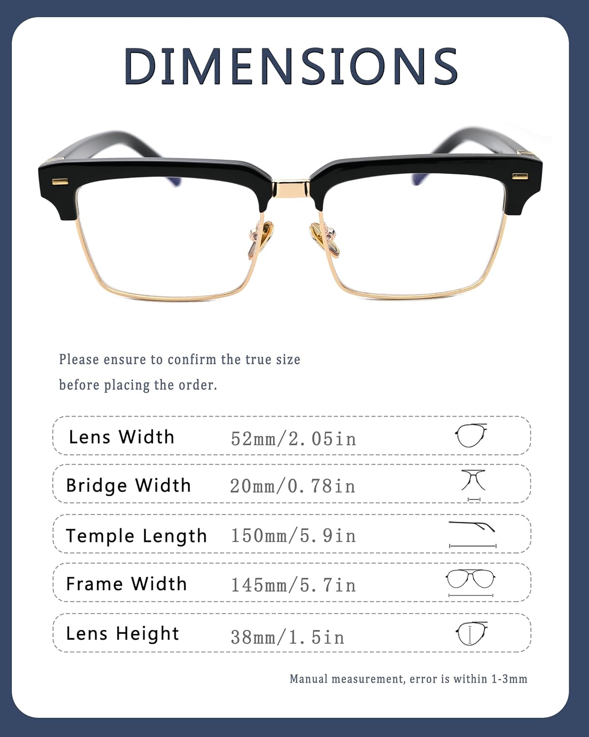 Semi Rimless Rectangle Blue Light Glasses Men Women Black Square Eyewear - Image 6