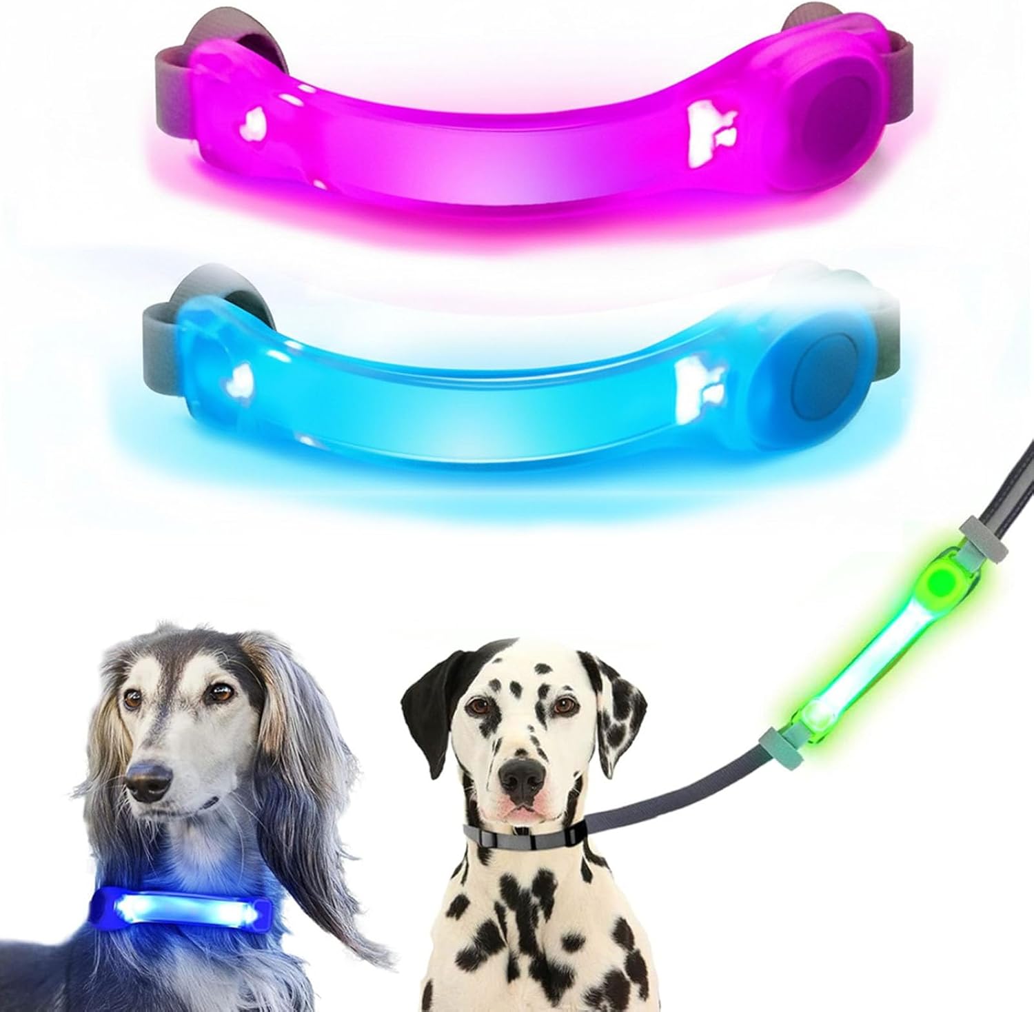 2 Pack LED Light for Dog Leash Harness, USB Rechargeable Light Up Collar with Nylon Stickers, Glow Light Easy to Attach to Collar Leash and Harness, Safety LED Light Up Band for Dogs at Night Walking