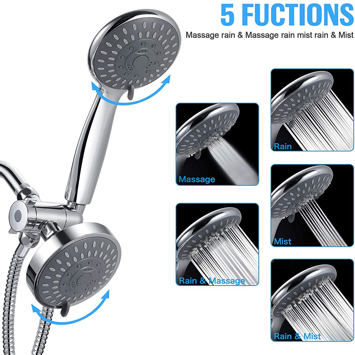 ALTON Shower Combo - 5 Spray Functions, Chrome Finish -2