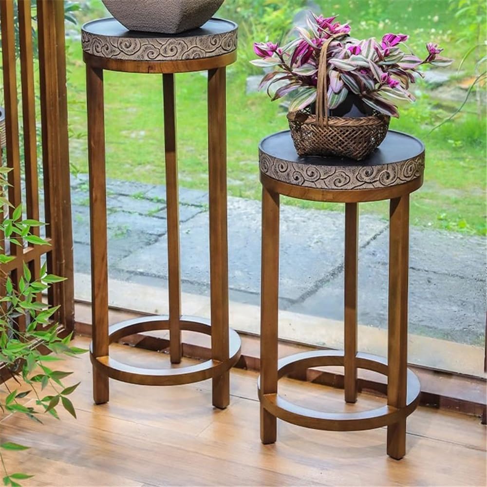 Supporto per vaso in legno per fiori da interno, rotondo, per piante in vaso, stile cinese, decorazione per la casa di piccole dimensioni, perfetto per composizioni floreali