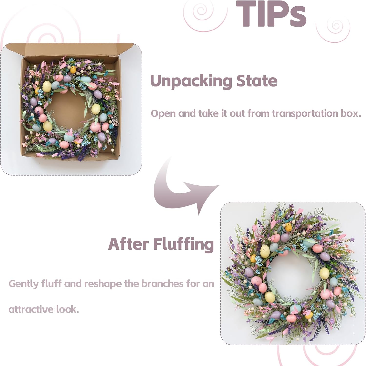 Idyllic 24-Inch Easter Wreath - Easter Decor with Colorful Eggs and Happy Easter Sign for Front Door Window Fireplace Farmhouse